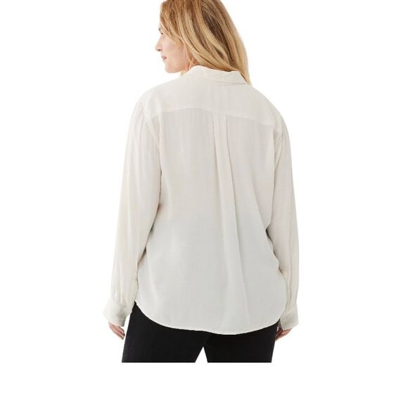 NWT Women Sheer Off White Button Down Long Sleeve Blouse Top Size XXL Office - Picture 4 of 13
